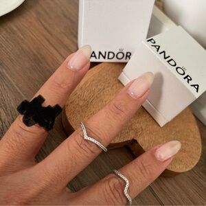 Pandora Silver and Black Ring Trio